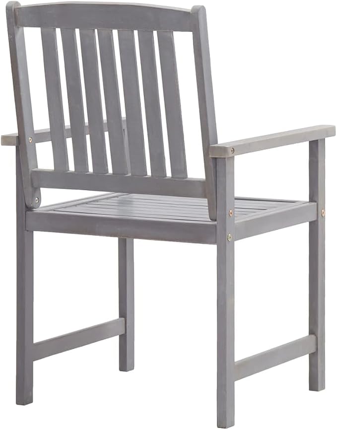 5-Piece Gray Acacia Wood Patio Dining Set with Parasol Hole | Includes one table and four chairs, featuring weather-resistant construction for backyard and deck use.