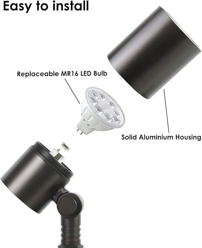 Cheopha 12V Outdoor Low Voltage Landscape Down Light, Replaceable 5W MR16 LED Bulb (2700K Warm White), IP65 Waterproof Aluminum Spotlight for Tree, Garden, Lawn and Yard Lights 2-Pack