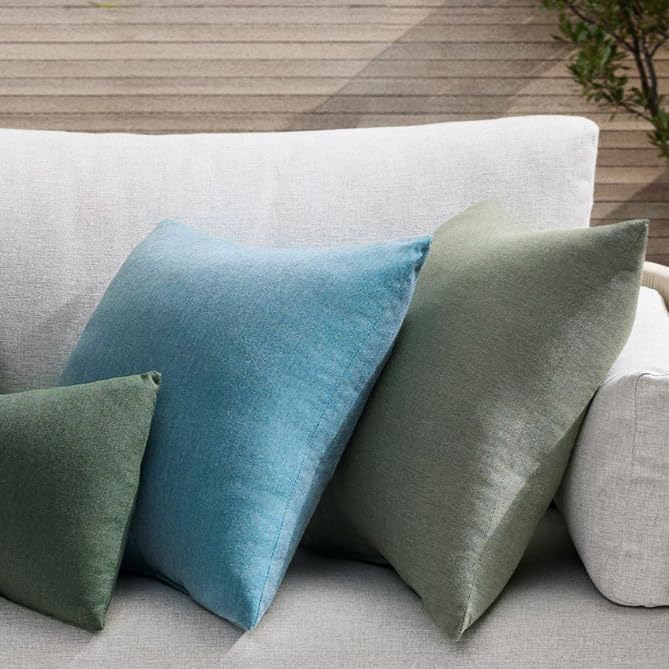 RSH DECOR Corded Square Throw Pillows Set of 2, 17x17 Inch Decorative Pillows for Couch, Water-Resistant Patio Furniture Pillows, All-Weather Spun Fabric, Encounter Purple Plaid - Made in USA