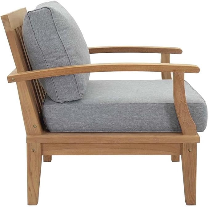 Modway EEI-1819-NAT-GRY-SET Marina Premium Grade A Teak Wood Outdoor Patio Armchairs-Set of 2, Natural Gray