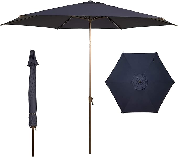 Abba Patio 11FT Outdoor Patio Umbrella Outdoor Table Umbrella with Crank Market Umbrella 6 Sturdy Ribs UV Protection Waterproof and Push Button Tilt for Garden Deck Backyard Pool,Dark Blue