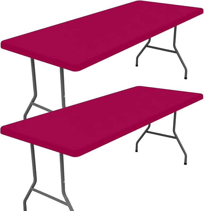 Moosfor Spandex 6 Foot Rectangle Table Cloth 2 Pack, Elastic Fitted Tablecloths for Picnic, Stretch Washable Patio Table Cover for Outdoor, Camping, Banquet and Parties (Fuchsia, 30"x72")