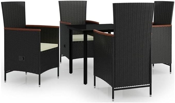 Afuera Living Contemporary Patio Dining Set, PE Rattan Construction, Black Finish, Square Table and 4 Chairs, Weather-Resistant Outdoor Furniture for Terrace or Garden