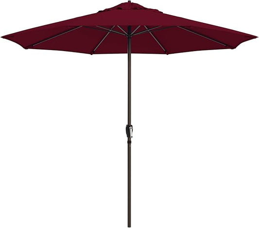 California Umbrella 10-Year Protection 9 Ft Outdoor Patio Umbrella, Pacifica Fade-Resistant Fabric, Auto-Tilt, Heavy Duty Aluminum Frame, 8 Reinforced Ribs for Pool or Deck, Bronze Pole, Burgundy