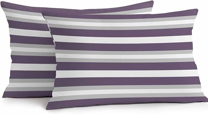 Lumbar Pillow Covers 20x12 Inch Set of 2, Purple Grey Stripe Waterproof Outdoor Pillow Covers, Minimalist Farmhouse Striped Decorative Cushion Pillowcases for Couch, Sofa, Bed, Garden, Patio