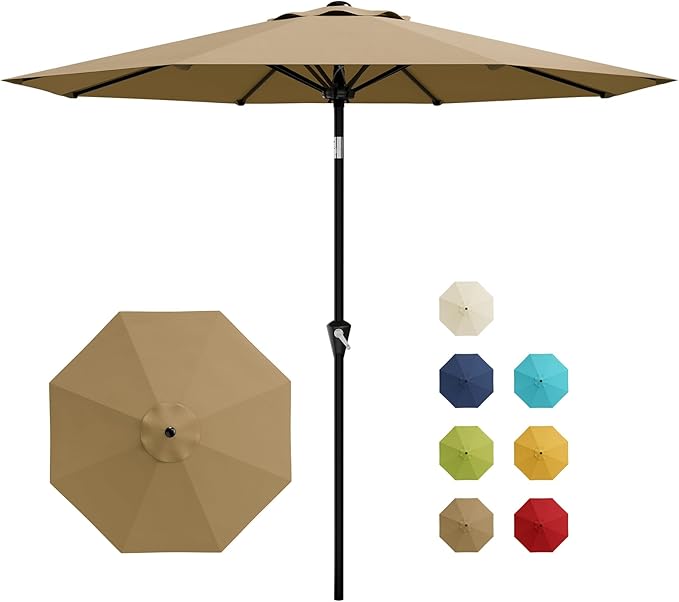 Garvee 9FT Patio Umbrella - Outdoor Table Umbrella with Smooth Crank Lift, Push Button Tilt and 8 Sturdy Ribs - Market Umbrella UV Protection Waterproof for Pool, Deck, Yard, Garden