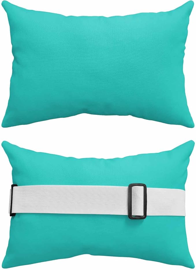 Outdoor Waterproof Lumbar Pillow Aqua Green Waterproof Headrest Pillow Lumbar Pillows with Insert & Adjustable Elastic Strap Simple Style Pillows for Patio Beach Pool Chaise Chair 1 Pack 11x16