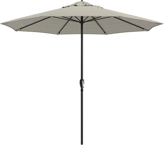 California Umbrella 8-Year Protection 9 Ft Outdoor Patio Umbrella, Solstice Fade-Resistant Fabric, Auto-Tilt, Heavy Duty Aluminum Frame, 8 Reinforced Ribs for Pool or Deck, Black Pole, Woven Granite