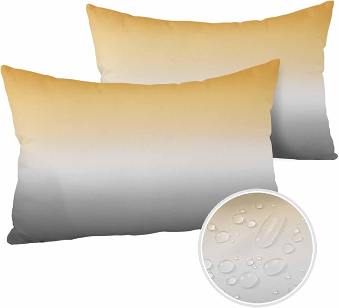 Outdoor Waterproof Throw Pillow Covers Set of 2 Yellow and Grey Ombre Lumbar Pillowcases 20x12 Inches Gradient Color Patio Decorative Pillows Cushion Case Patio Pillows for Couch Bed Chair Garden