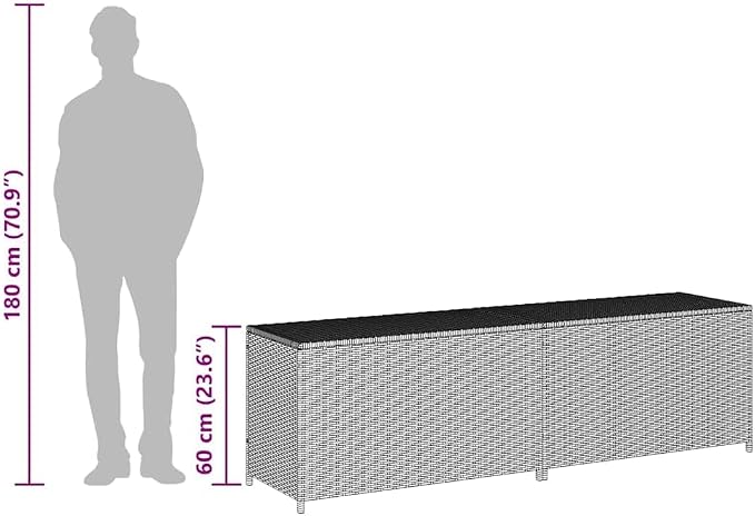 Large 78.7 in Outdoor Deck Box Black Poly Rattan with Gas Lift Lid, Patio Storage Chest, Powder-Coated Steel Frame, for Garden Terrace Balcony
