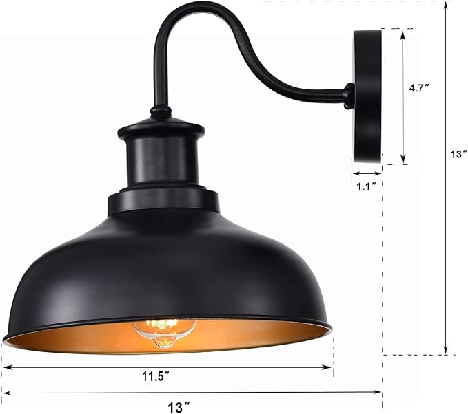 Outdoor Barn Lights, Farmhouse Outdoor Wall Sconces, Rustic Exterior Wall Mount Lights, Vintage Outside Lighting Fixtures, Industrial Black Gold Lanterns for Porch Garage Patio, 4 Pack