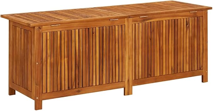 Outdoor Storage Box Bench 59.1"x19.7"x22.8" Solid Acacia Wood with Liner, Multi-Functional Patio Furniture for Cushions, Toys & Garden Tools, Gas Lift Lid, Durable Weatherproof Design