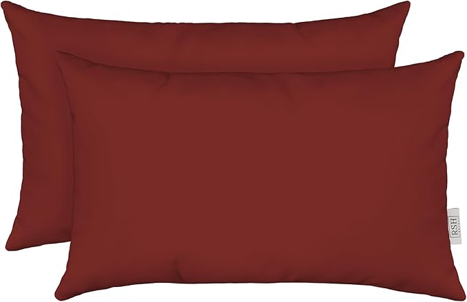 RSH DECOR: Sunbrella Lumbar Throw Pillows Set of 2 | 20" x 12" | Water and Fade-Resistant Performance Fabric | Outdoor Pillow Covers with Down-Alternative Inserts | Canvas Burgundy