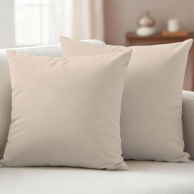 Pack of 2 Beige Outdoor Pillow Covers Decorative, Pure Color Waterproof Pillow Protector, Farmhouse Beige Throw Pillowcases Accent Cushion Cases for Patio Couch Sofa 20"x20"
