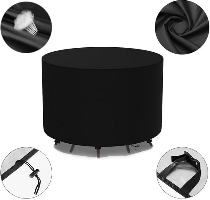 Round Outdoor Table Cover Waterproof 600D Round Patio Furniture Covers Patio Table Cover for Table and Chair Sets Rainproof & Snowproof Patio Cover 60" Dia x 28" H / 150x70cm