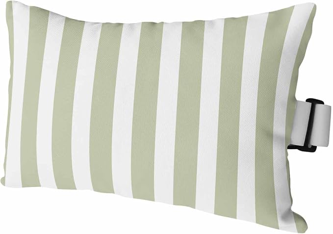 Sage Green Striped Outdoor Chaise Lounge Head Pillow with Insert,Modern Farmhouse Sage Green White Stripes Waterproof Lumbar Pillow Cusion Cover with Elastic Strap for Patio Recliner,12"x20" 1PCS