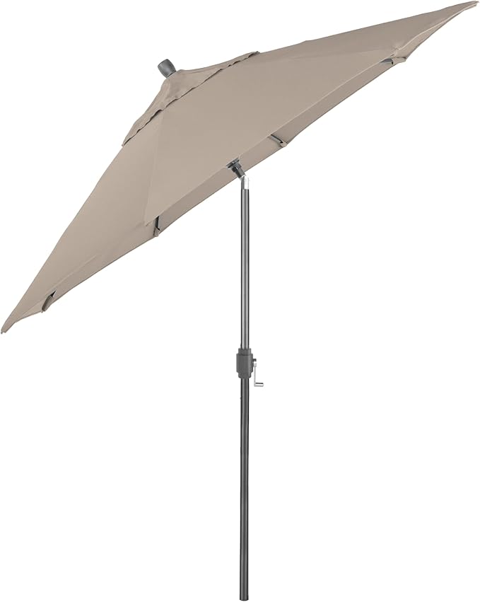 California Umbrella 12-Year-Non-Fading, 9Ft Premium Sunbrella Patio Umbrella, Hand-Crank, Button-Tilt, Gray Frame, Taupe Fabric
