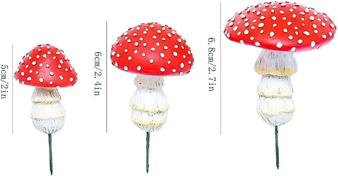 OwMell Glow in The Dark Mushroom Statues, Set of 3 Mushroom Outdoor Ornament for Garden Yard Decor Accessories-Garden Stake