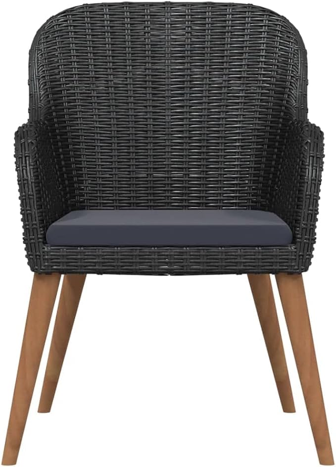 5 Piece Patio Dining Set with Cushions Black Outdoor Rattan Table and Chairs for Garden Deck Backyard Porch Dining Relaxing, Powder-Coated Steel Frame Tempered Glass Top