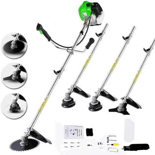Gas Weed Eater 58CC Gas String Trimmer Powered 18.5" Cutting Path 4 in 1 Gas Weed Wacker with 4 Detachable Heads Straight Shaft 2-Cycle Brush Cutter for Weed, Brush