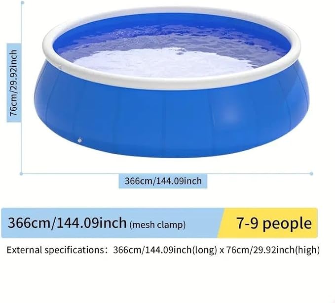 12FT Inflatable Swimming Pool, PVC Above Ground Family Pool, Blue | Durable PVC Material for Backyard Fun, Easy Setup, Large 1800-Gallon Capacity Pool