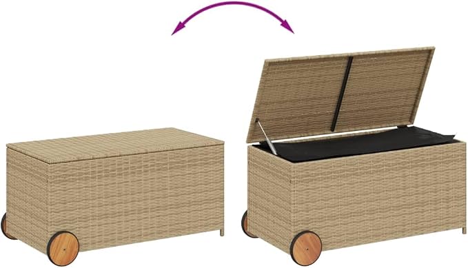 Outdoor Garden Storage Box, 190L Large Deck Box with Wheels, Weather-Resistant PE Rattan Container for Patio, Balcony, Backyard, Garden Tools and Cushions Organizer