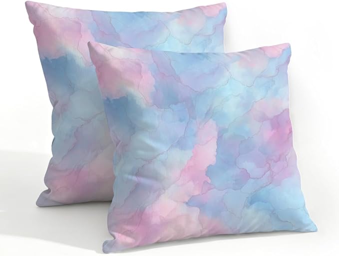 20x20 Inch Outdoor Pillow Covers Set of 2 Waterproof Throw Pillow Covers Decorative Couch Cushion Covers Watercolor Blue Pink Square Pillowcases Protectors for Patio Garden Sofa
