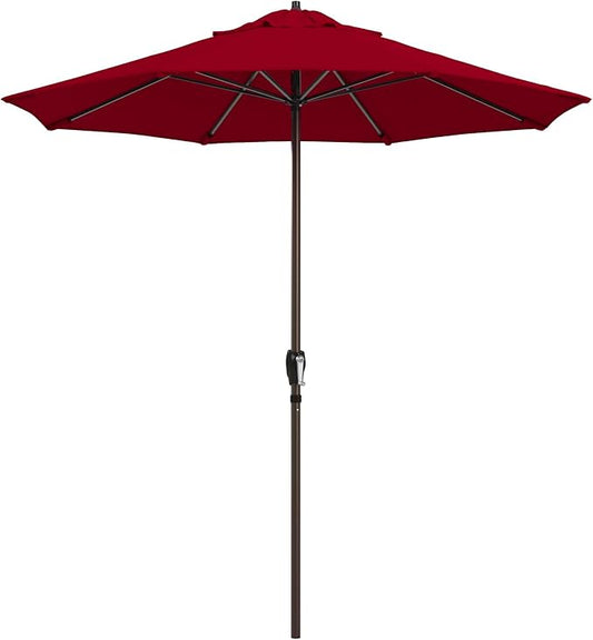 California Umbrella 10-Year Protection 7.5 Ft Outdoor Patio Umbrella, Pacifica Fade-Resistant Fabric, Auto-Tilt, Heavy Duty Aluminum Frame, 8 Reinforced Ribs for Pool or Deck, Bronze Pole, Red