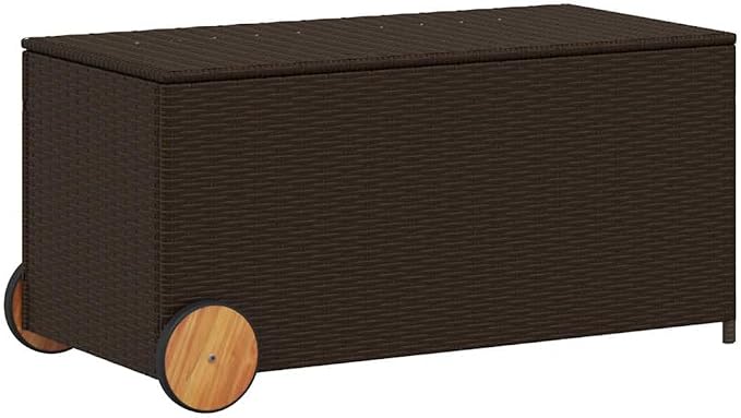 Brown 50.2 Gallon PE Rattan Garden Patio Storage Box with Wheels, Water-Proof Inner Bag and Gas Spring Lid
