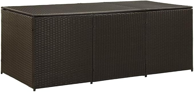 Large Rectangular Garden Storage Box, Outdoor Deck Storage Bin for Patio Furniture Cushions, 70.9 x 35.4 x 27.6 Inches, Brown Poly Rattan Wicker Organizer