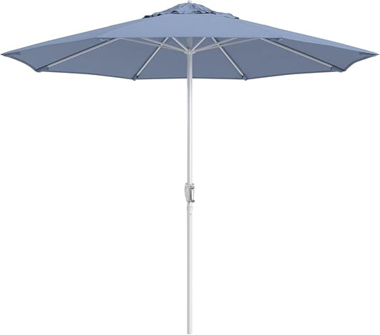 California Umbrella 12-Year Protection 9-Ft Outdoor Patio Umbrella, Sunbrella Fade-Resistant Fabric, Auto-Tilt, Heavy Duty Aluminum Frame, 8 Reinforced Ribs for Pool or Deck, White Pole, Air Blue