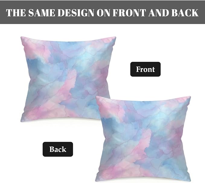 18x18 Inch Outdoor Pillow Covers Set of 2 Waterproof Throw Pillow Covers Decorative Couch Cushion Covers Watercolor Blue Pink Square Pillowcases Protectors for Patio Garden Sofa