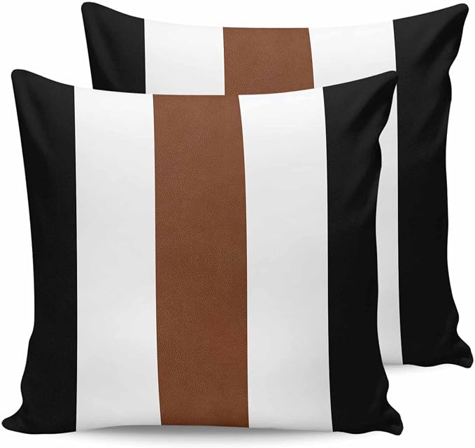 Outdoor Waterproof Throw Pillow Covers Set of 2 Boho Stripe Pillowcases 18x18 Inches Bohemian Brown Black White Patio Decorative Pillows Cushion Case Patio Pillows for Couch Bed Chair Garden