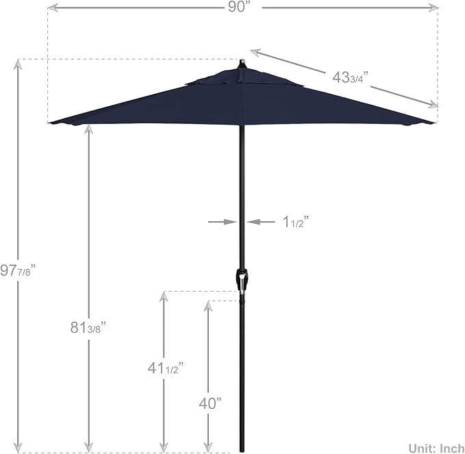 California Umbrella 7.5' Rd Aluminum Patio Umbrella, Crank Lift, Auto Tilt, Black Finish, Navy Blue