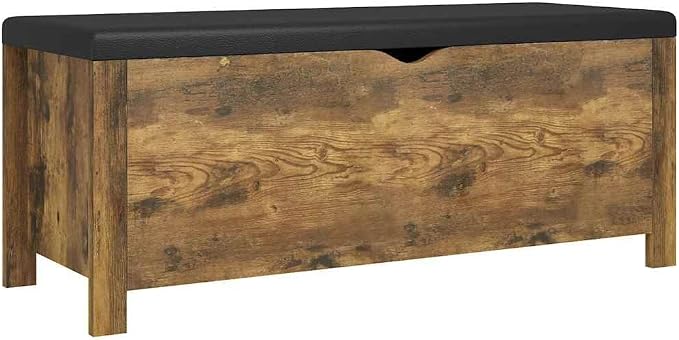 Storage Box with Cushion Smoked Oak 41.3x15.7x17.7 Inch, Storage Bench with Padded Seat for Clothes Toys Books, Sturdy Engineered Wood Trunk for Living Room Bedroom