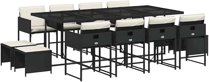 13 pcs Set Modern Garden Dining Set & Patio Dining Set Black PE Rattan Outdoor Dining Set Set Outdoor Furniture Set for Backyard Front Porch Lawn 41.7 x 86.6 x 28.7 in