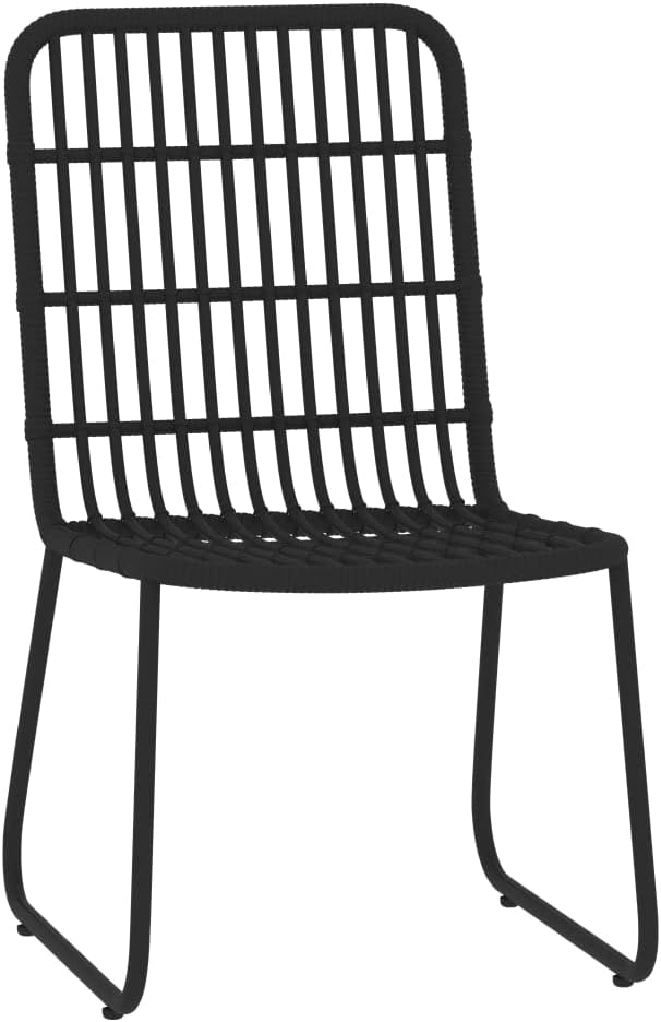 5 Piece Outdoor Dining Set with Black Powder-Coated Steel Frame, PE Rattan Accents, and Glass Tabletop for Patio or Garden