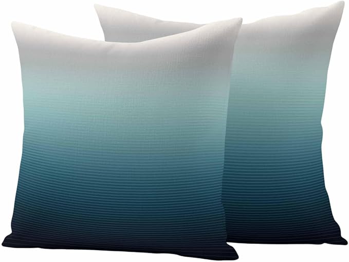 Waterproof Pillow Covers Set of 2,Black Teal and Gray Color Ombre Outdoor Pillow Protectors with Zipper Pillowcases for Patio Tent Garden Beach 16x16 Inches Modern Abstract Stripe Art