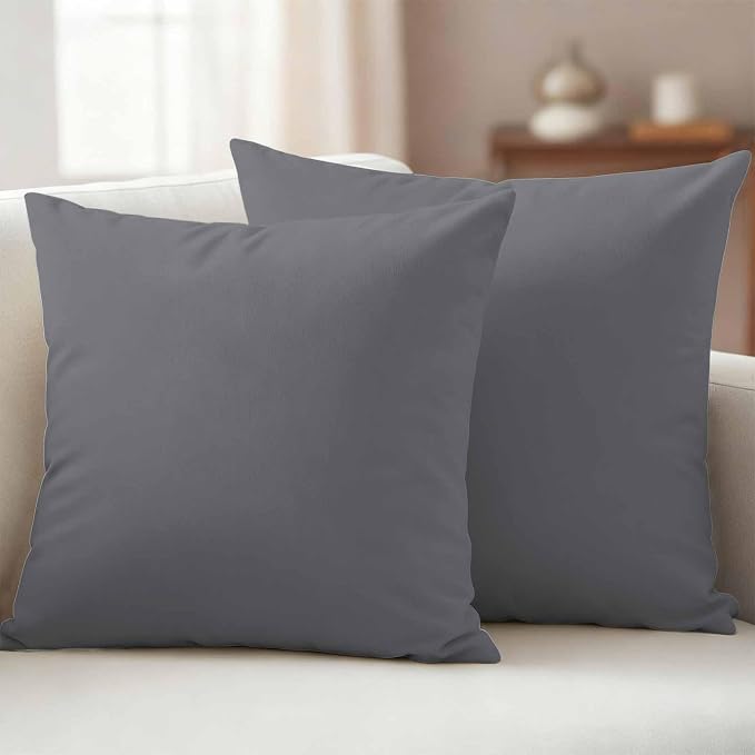 Outdoor Pillow Covers 18 x 18 Inches, Grey Pure Color Waterproof Throw Pillow Cover Set of 2, Aesthetics Contemporary Luxury Decorative Square Cushion Covers for Patio/Couch/Garden