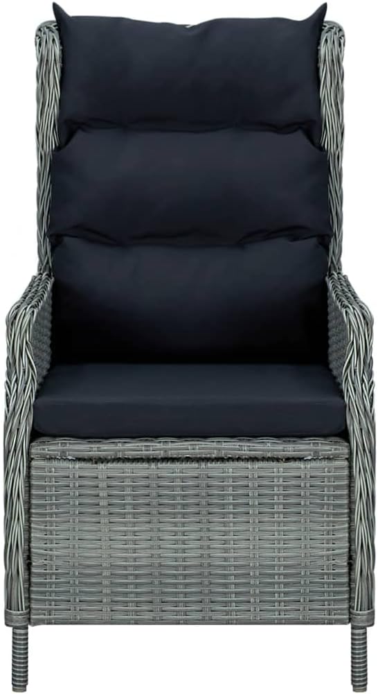 9 Piece Patio Dining Set Light Gray Poly Rattan | Adjustable Backrest Armchairs, Powder-Coated Steel Frame, Glass Tabletop, Removable Cushion Covers