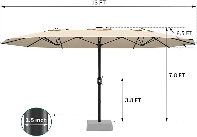 Garvee 13ft Patio Umbrella with Double Canopy, Premium Commercial Extra Large Market Umbrella for Outdoor Dining Sets, Resort Patios and Backyard Entertainment Areas, w/o Base