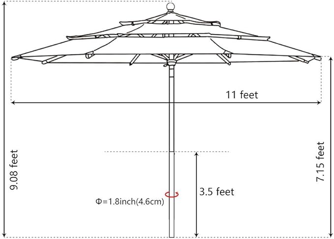 EliteShade USA 10-Year-Non-Fading 11ft 3-Tier Market Patio Umbrella, Commercial Grade Outdoor Table Umbrella with Cylinder Push-Up, Windproof & UPF 50+ UV Protection, Heavy Duty Ventilation for Garden, Deck, Pool, Backyard, Beach & Bistro, Forest Green