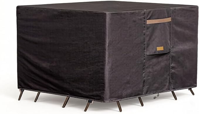 Heavy Duty Waterproof Patio Furniture Covers UV Resistant Rectangular Outdoor Table and Chair Covers 111"Wx 74"D x 28"H Dark Grey