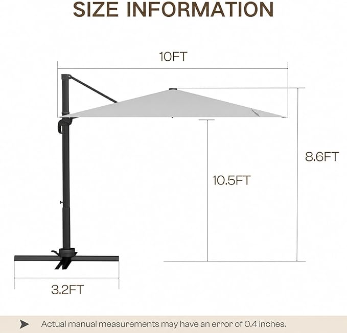Kingdura 10x10 FT Cantilever Patio Umbrella with Base Included, Large Square Aluminum Offset Outdoor Pool Umbrella, 360° Rotation & 4-Position Tilt, UV Protection for Deck Backyard (Light grey)