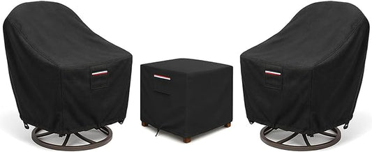 Patio Furniture Covers Set for 3-Piece Bistro Sets, Heavy-Duty 600D Waterproof Outdoor Furniture Covers for 2 Chairs & Coffee Table, UV Resistant, All-Season Protection for Patio, Porch Backyard,Black