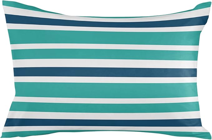 Outdoor Waterproof Lumbar Throw Pillow Covers Set of 2 Navy Blue Turquoise Stripes Decorative Outdoor Pillows Cushion Case 20x12 Inch Teal Striped Patio Pillows for Couch Sofa Bed Garden Home Decor