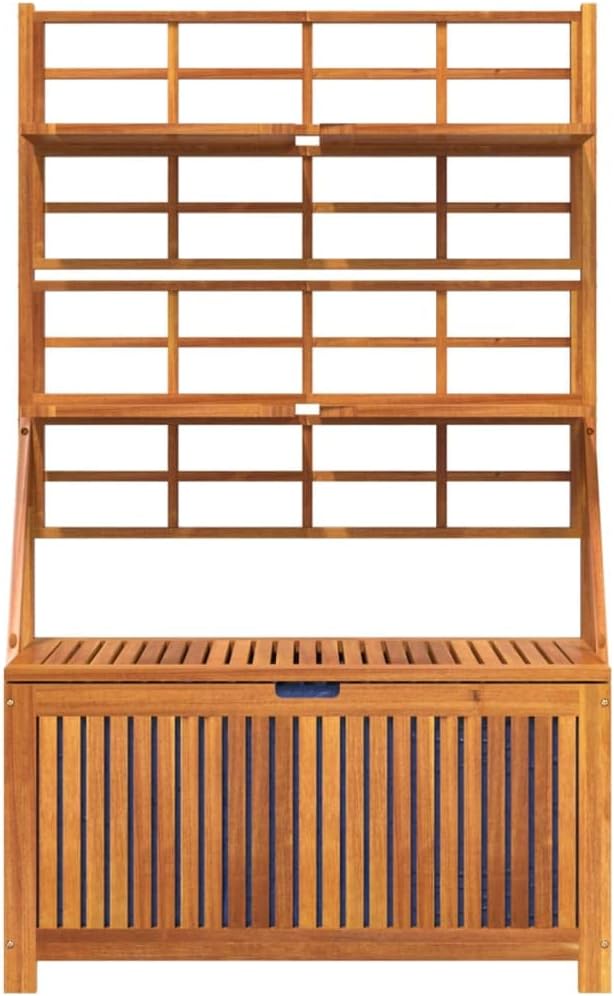 39"x19.7"x63" Outdoor Storage Box with Trellis, Solid Acacia Wood Patio Deck Box for Garden Tools, Rustic Brown, Weather-Resistant Chest for Yard, Balcony & Porch