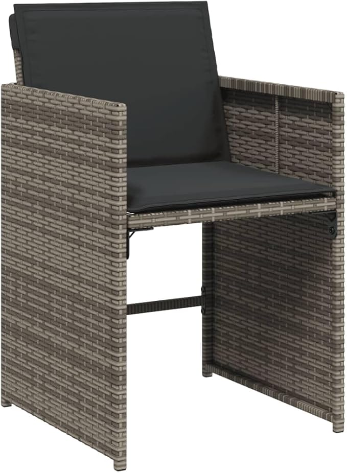11 Piece Outdoor Patio Dining Set with Cushions Gray Poly Rattan Table and 10 Chairs for Garden Backyard Deck Relaxation UV Proof Tempered Glass