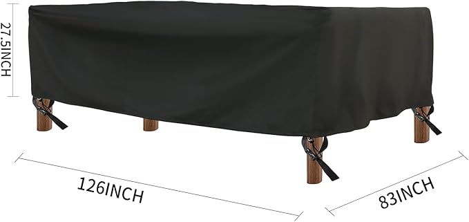 Patio Furniture Cover,Waterproof for Outdoor Dining Table and Chair Cover, Furniture Sofa Set Covers, patio table cover, 126"W x 83"D x 27.5"H Black