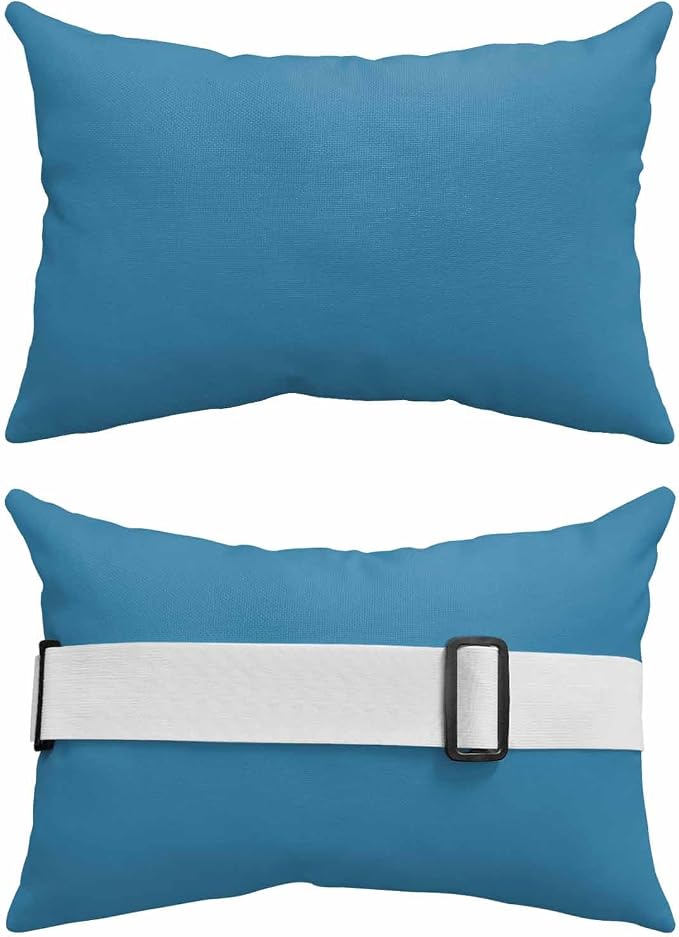 Outdoor Lumbar Pillow for Chaise Lounge Chair Wave Ride Blue Head Resting Pillow Simple Style Decorative Pillow with Adjustable Strap for Patio Recliner Office Car Seat Sofa 2 Pack 11x16 inch